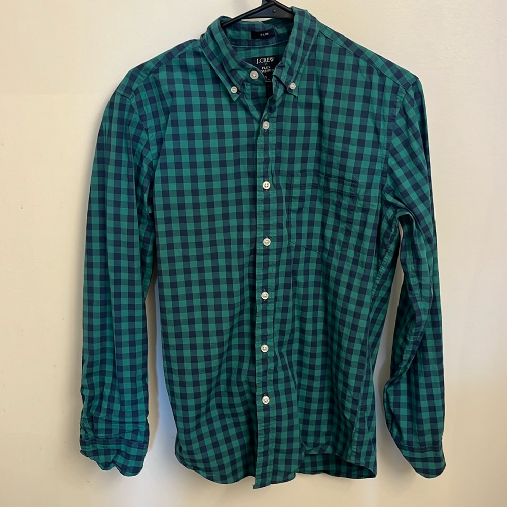 J. Crew Checkered Blue/Green Button Down Slim Small - Good